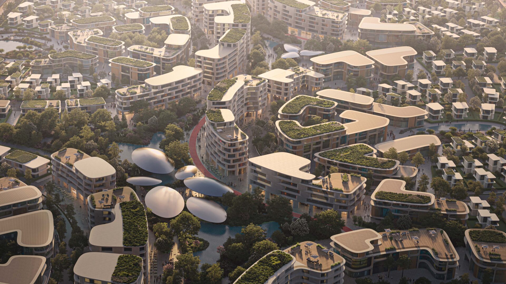 Khalid Bin Sultan City aerial view - Zaha Hadid Architects designed sustainable smart city in Sharjah UAE