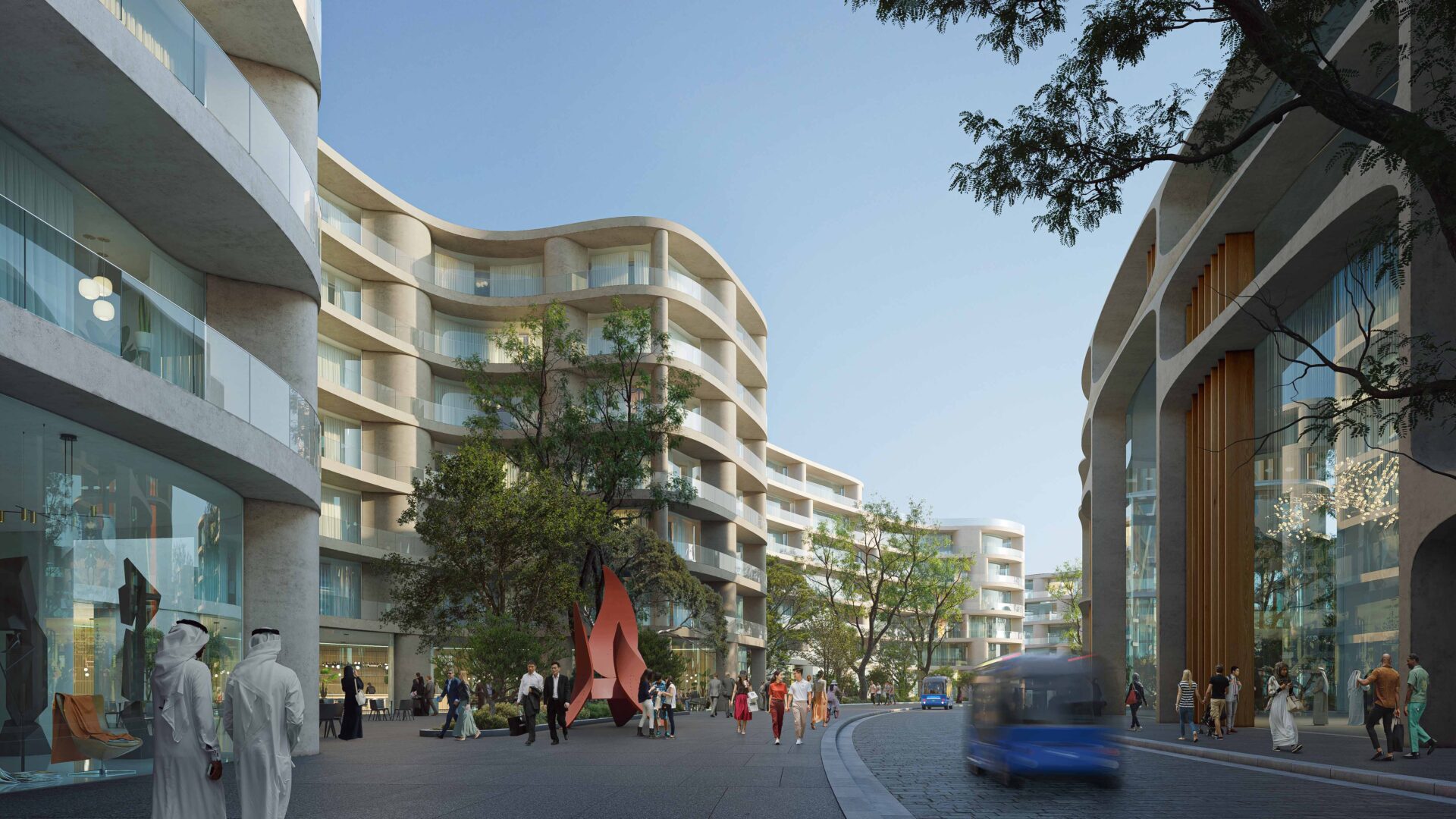 Khalid Bin Sultan City central plaza - Car-free pedestrian spaces with retail dining and community amenities